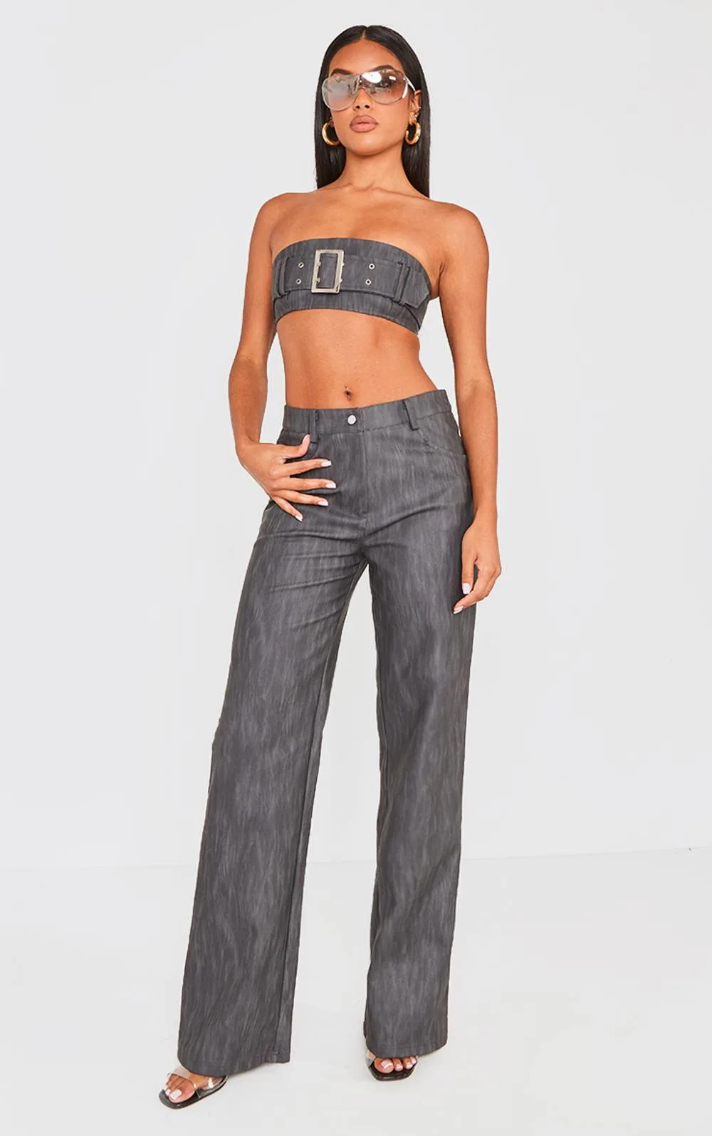 Faux Leather Belted Straight Leg Trousers Co-Ord by PrettyLittleThing