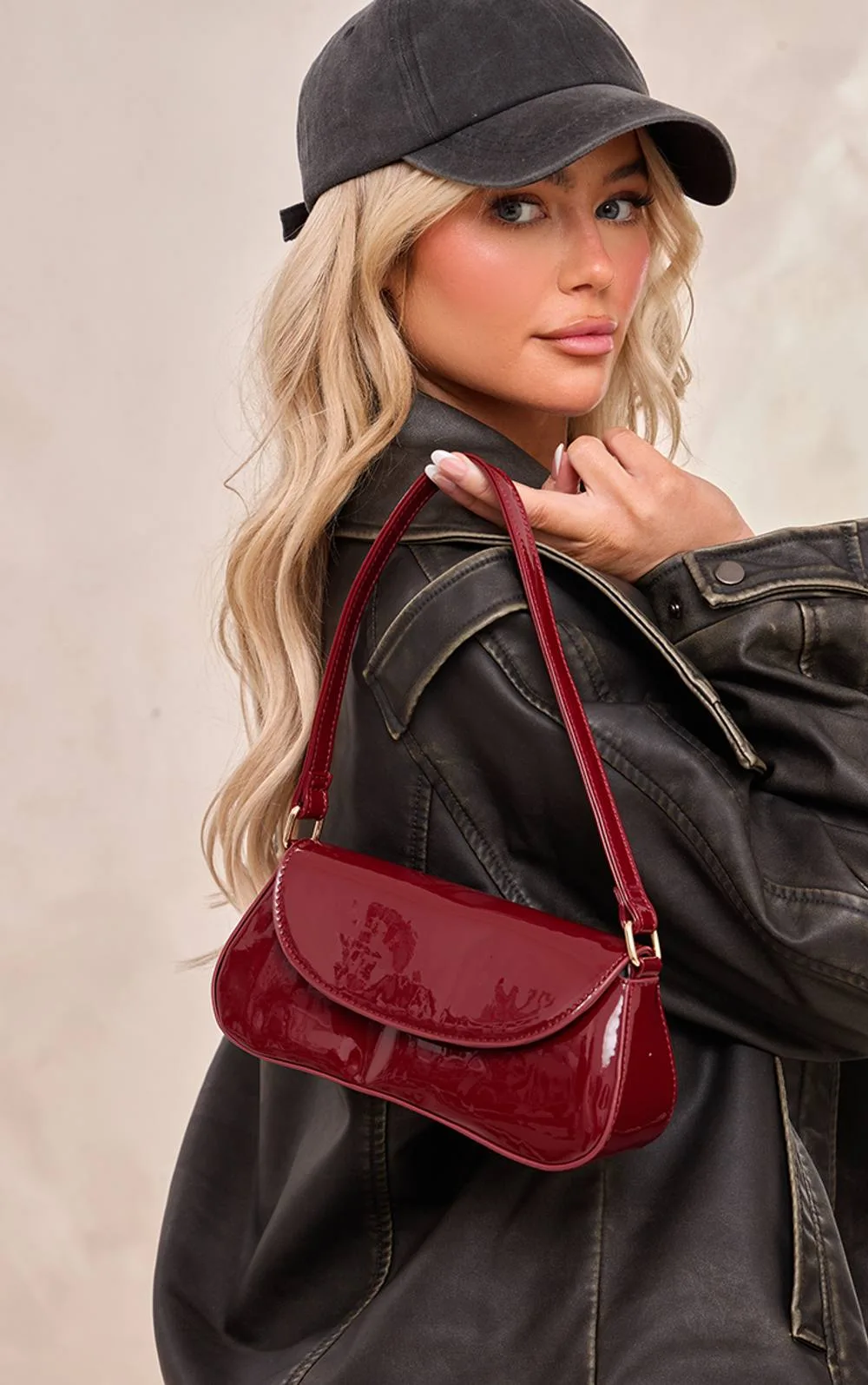 Patent Slim Curved Shoulder Bag by PrettyLittleThing