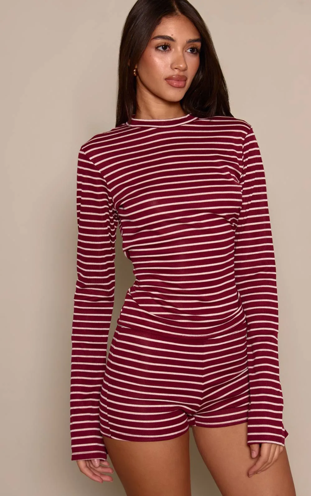 Stripe Ribbed High Neck Long Sleeve Top by PrettyLittleThing