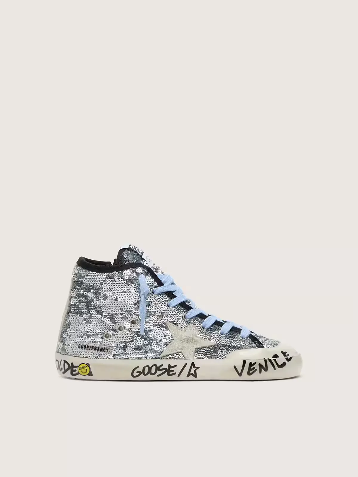 Young Francy in Silver Sequins with Ice-Gray Suede Star by Golden Goose