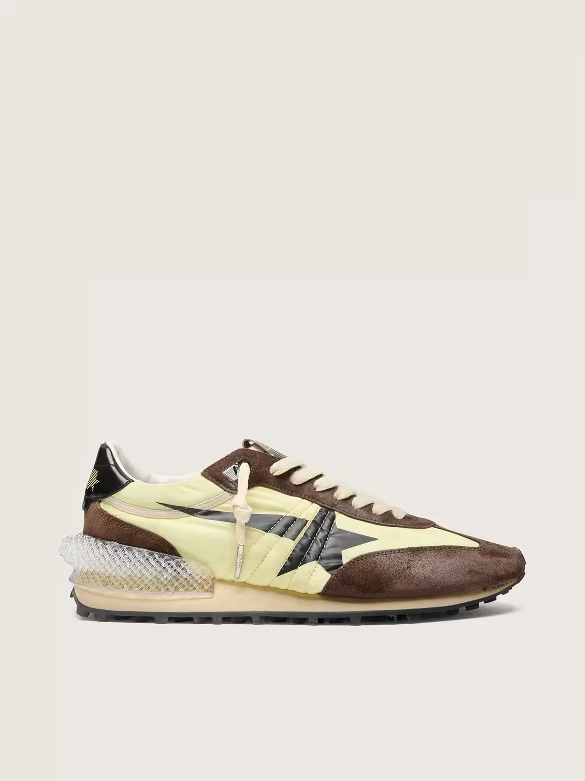 Marathon in Lime-Green Nylon with Black Star and Brown Suede Inserts