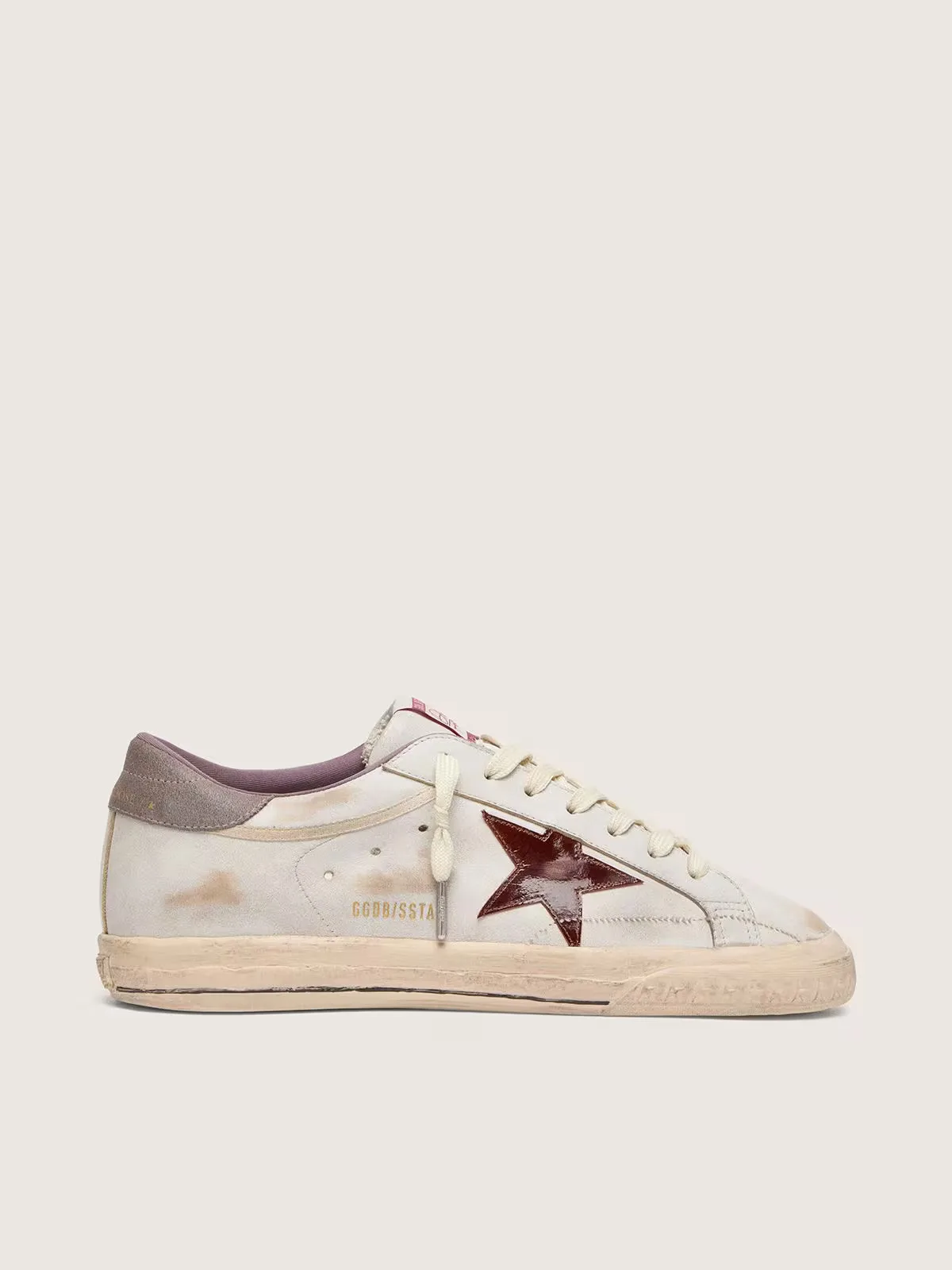 Super-Star in White Leather with Burgundy Laminated Leather Star by Golden Goose