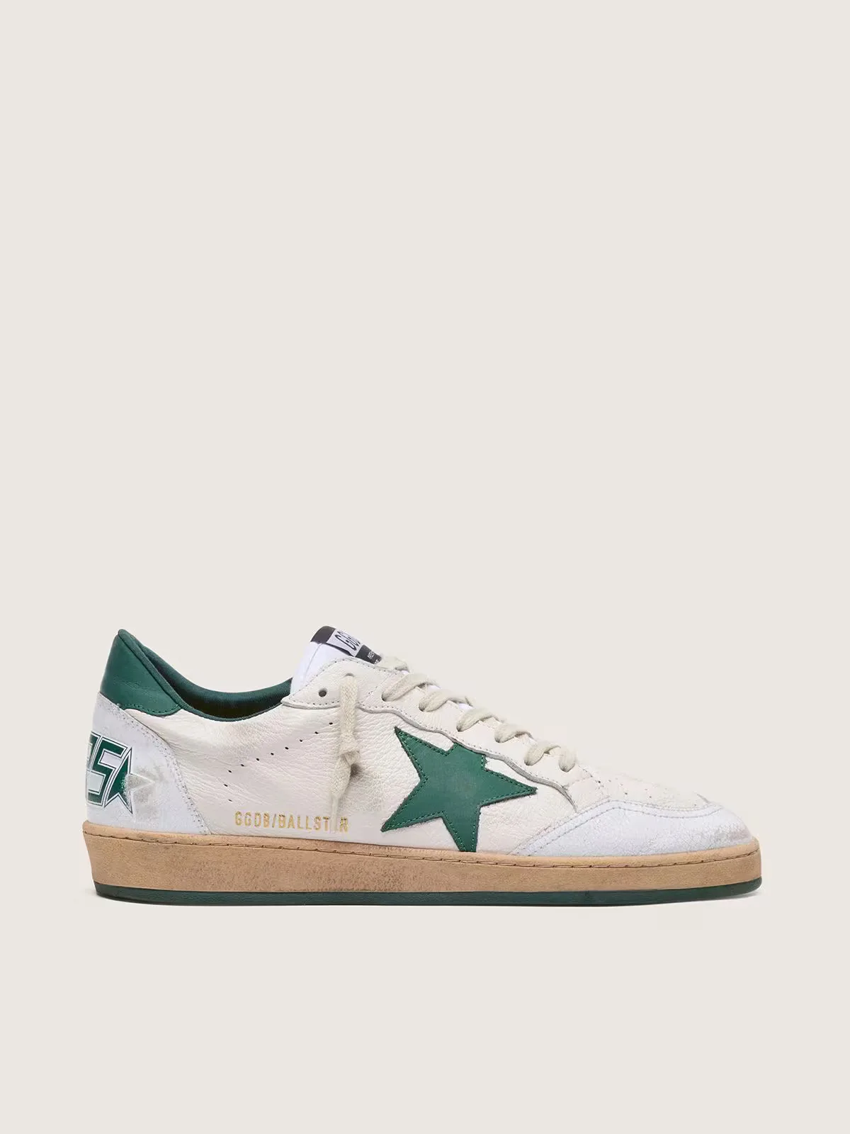 Ball Star in White Nappa Leather with Green Leather Star and Heel Tab