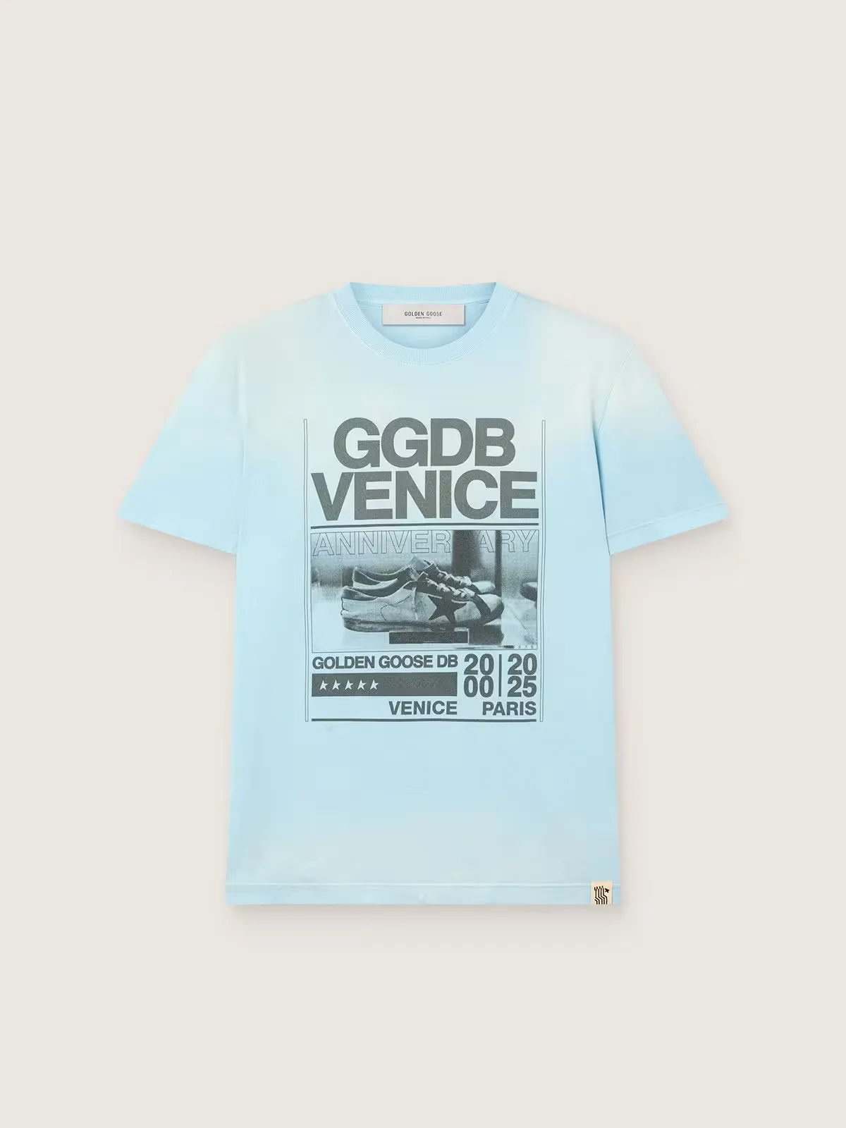 T-Shirt in Light Blue Cotton Jersey with Graphic Print by Golden Goose