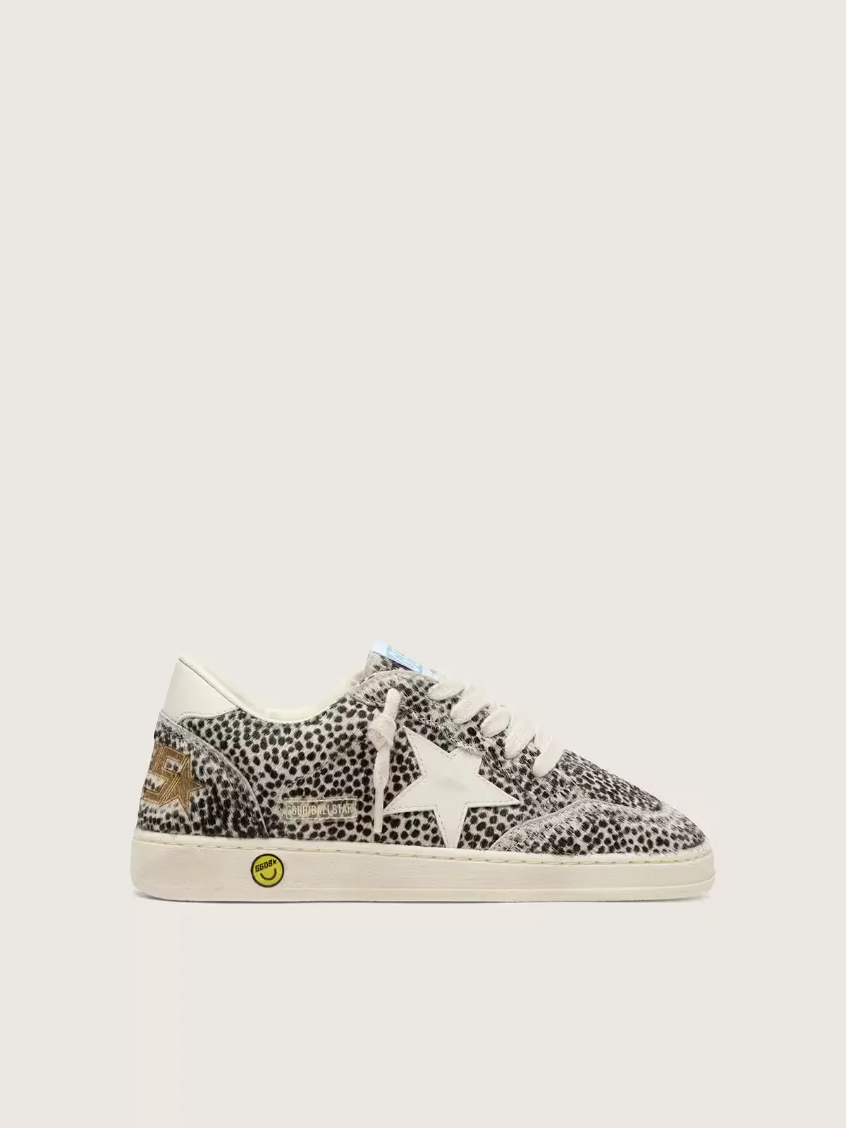 Ball Star in Black and White Leopard Pony Skin with Cream Leather Star by Golden Goose