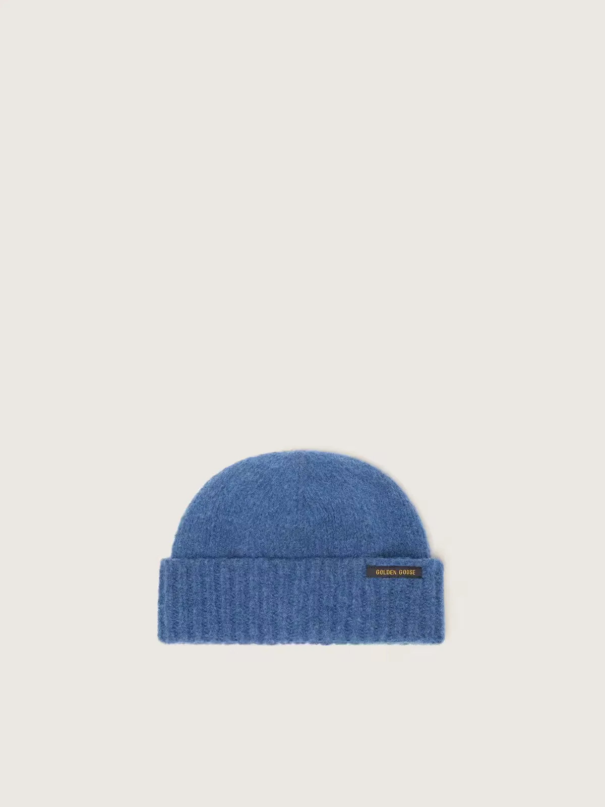 Beanie in Blue Alpaca Wool with Contrasting Label by Golden Goose