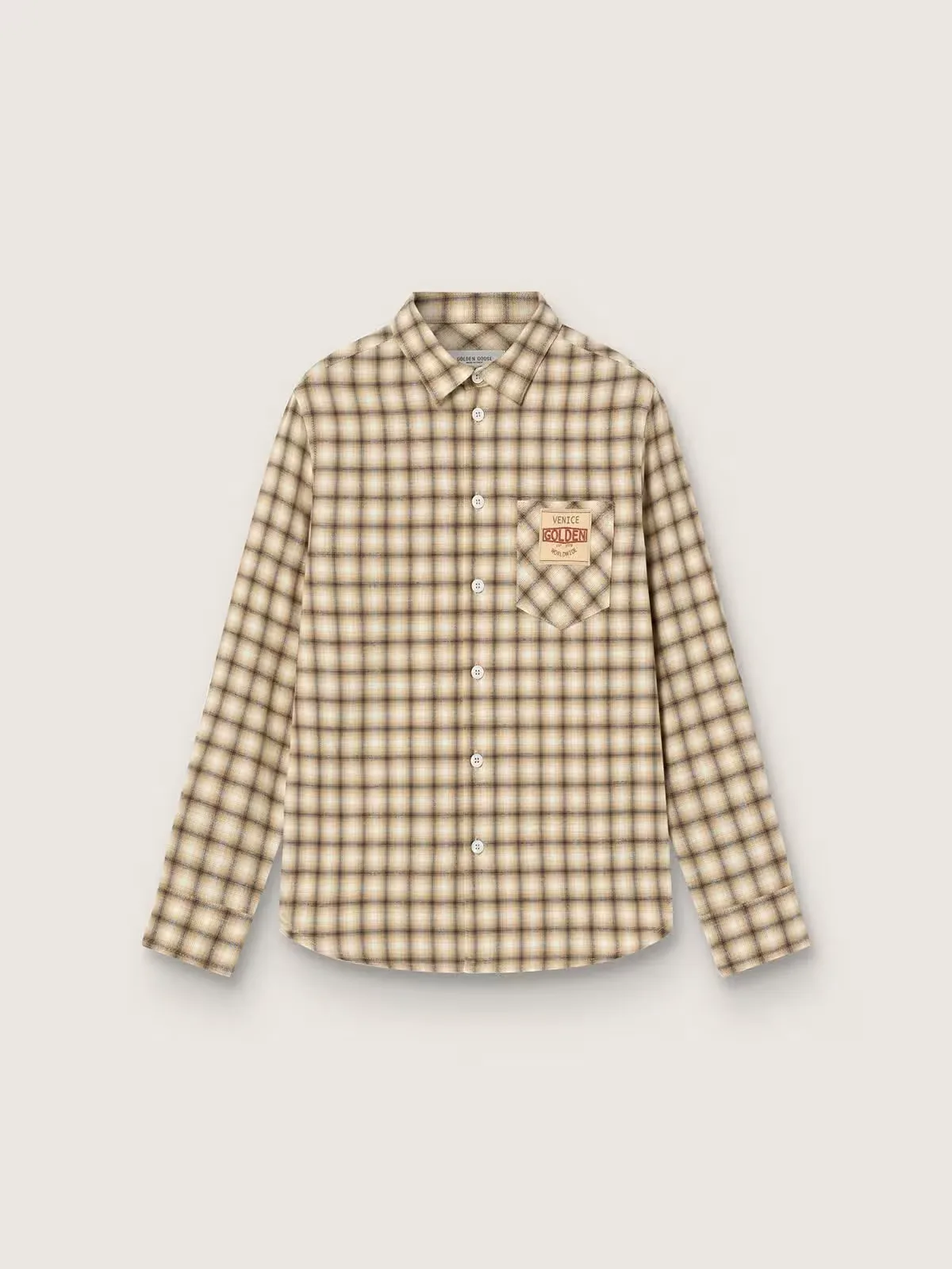 Shirt in Beige and Brown Checked Cotton Flannel by Golden Goose