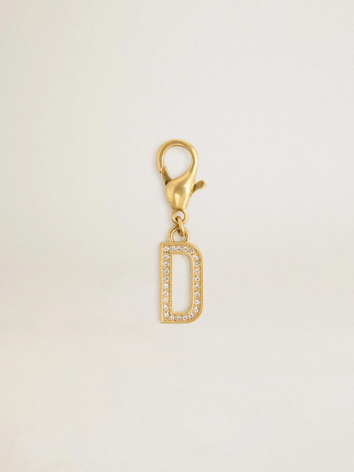 Letter D Charm in Gold-Colored Brass with Crystals