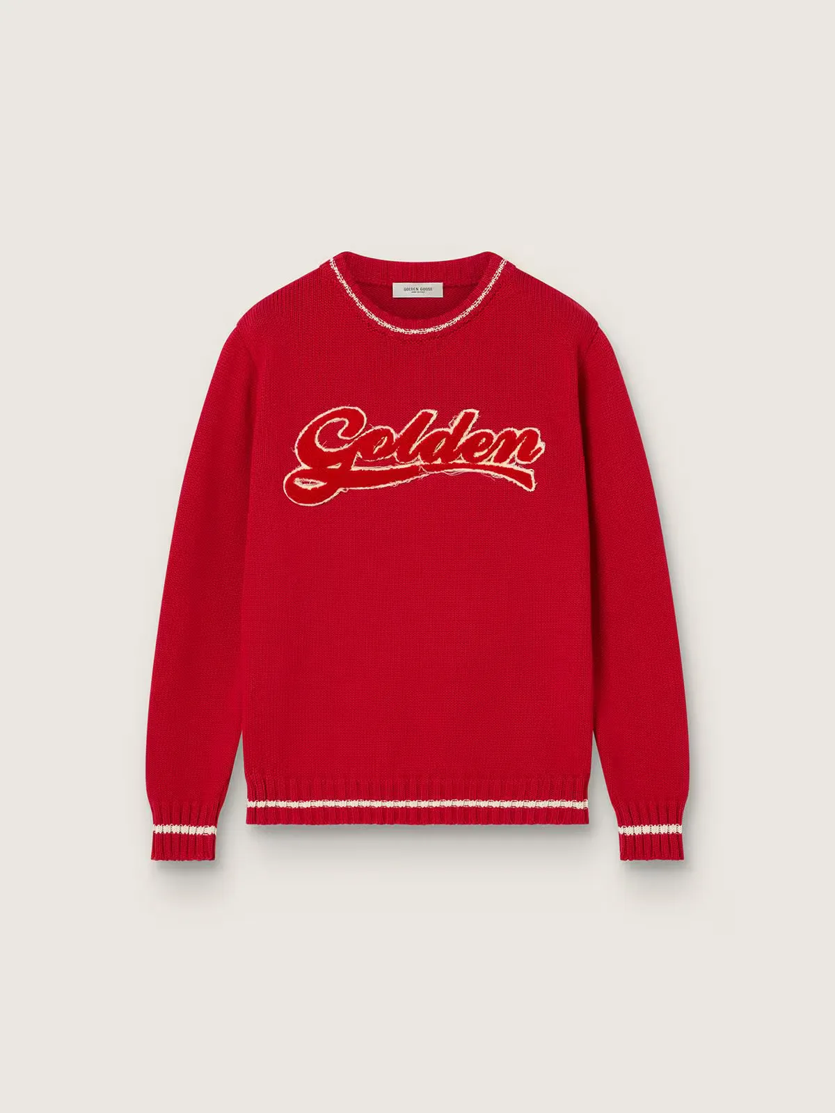 Sweater in Red Cotton with Embroidered Logo by Golden Goose