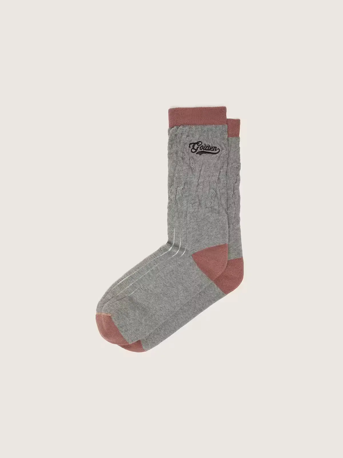 Melange Ribbed Socks with Brick-Red Details and Brown Embroidered Logo by Golden Goose