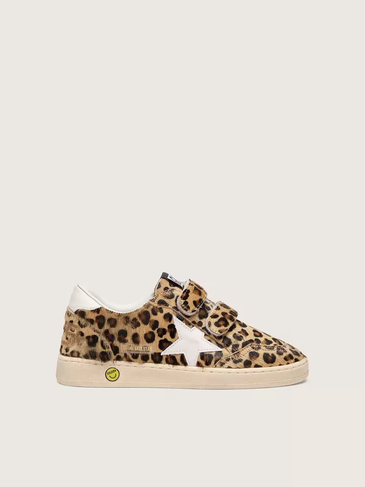 Young Ball Star in Leopard-Print Pony Skin with White Leather Star and Heel Tab by Golden Goose