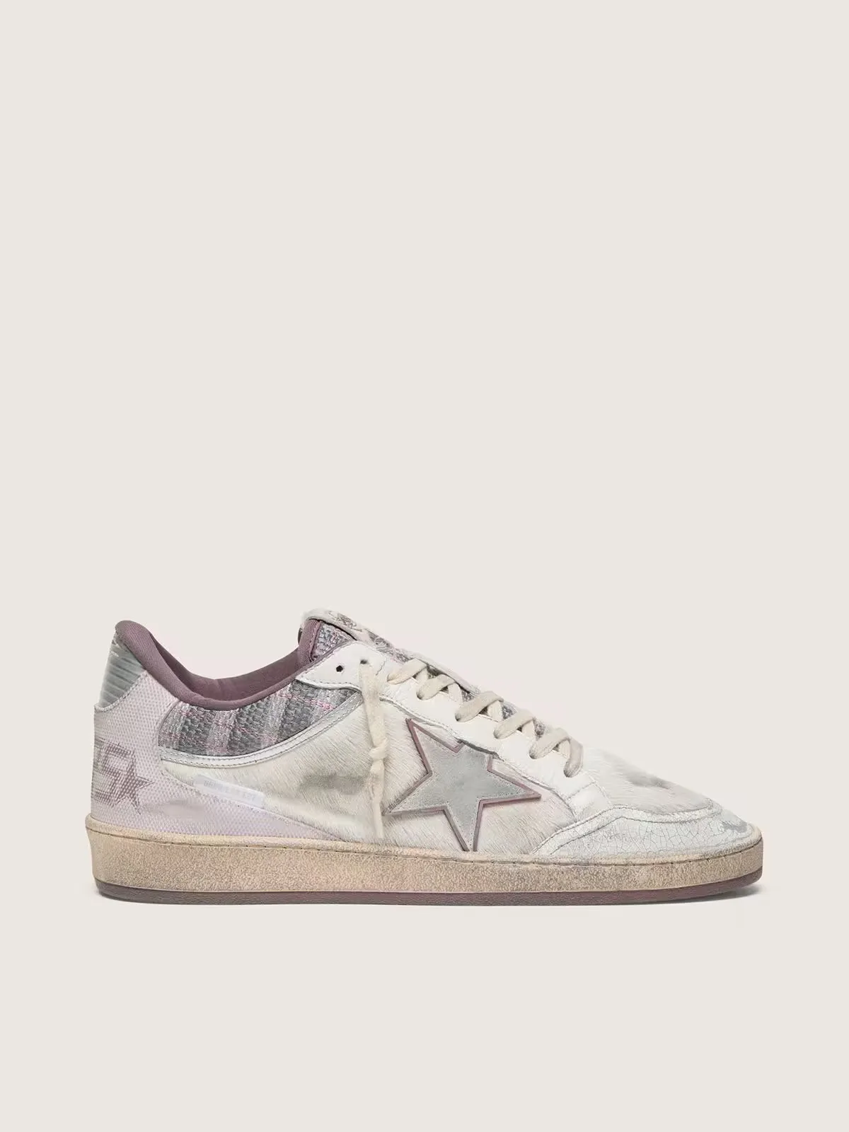Ball Star Lab in White Nylon and Pony Skin with Silver Star and Lilac Inserts