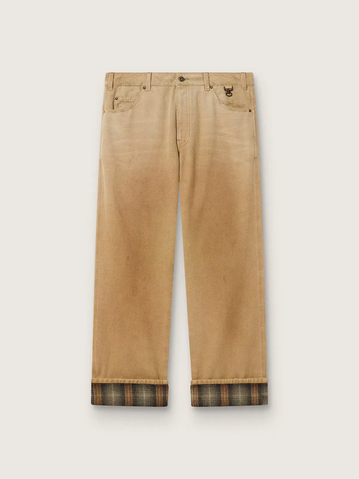Pants in Gradient Beige Cotton with Check Details by Golden Goose