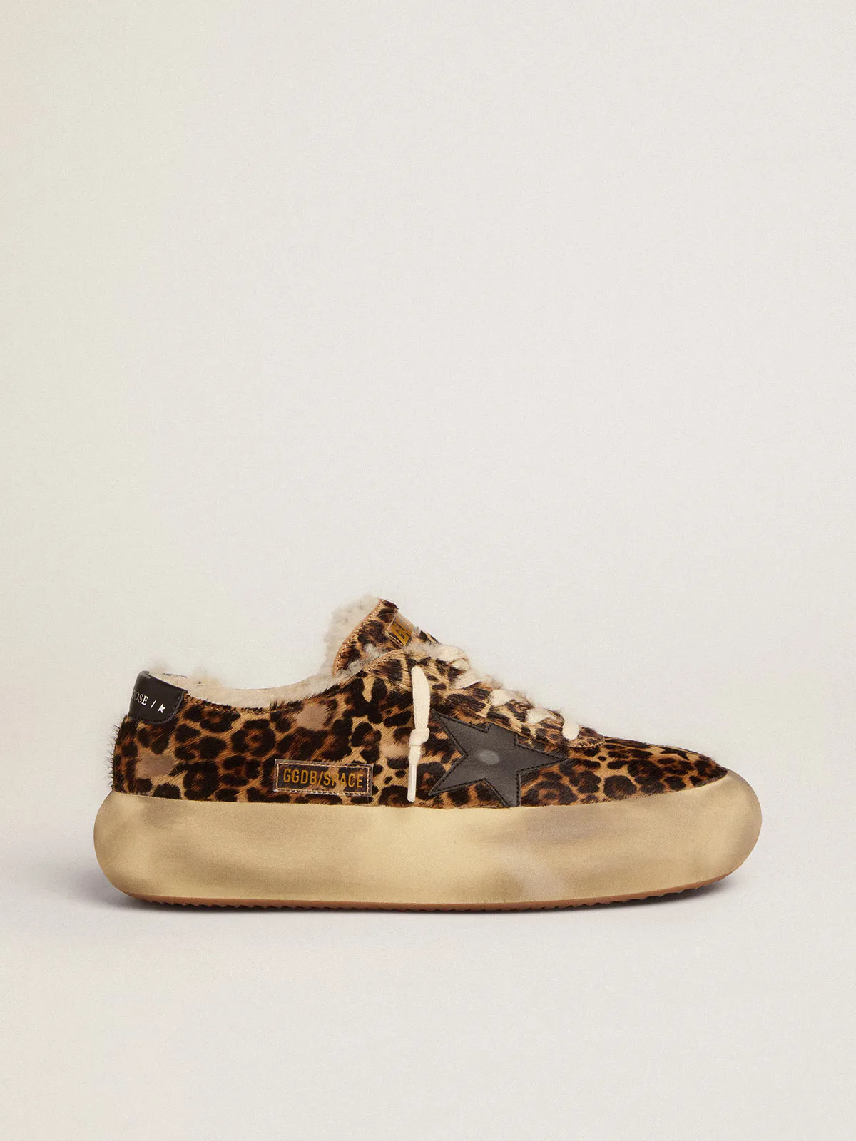 Space-Star in Animal Print Pony Skin and Shearling Lining by Golden Goose