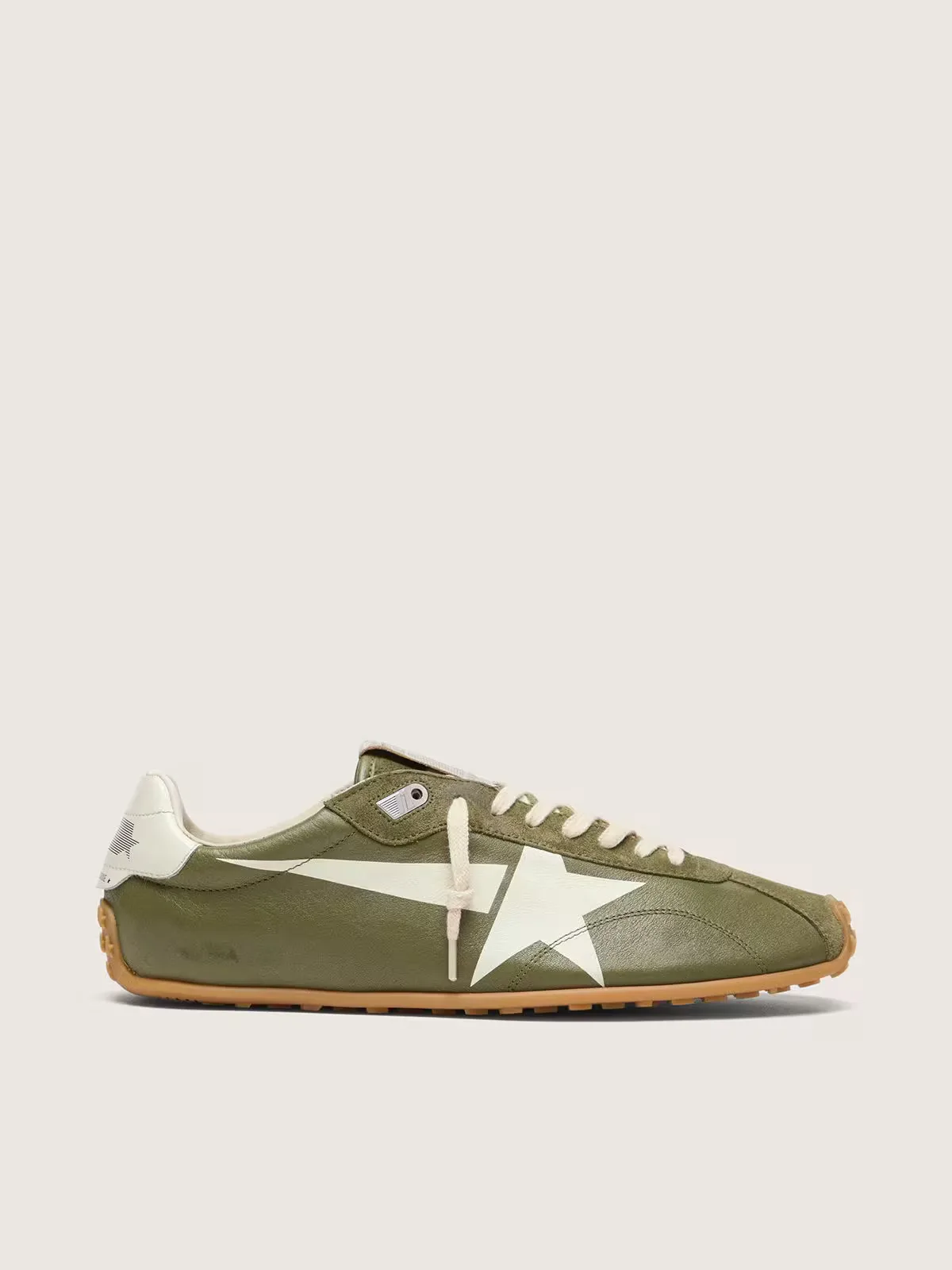 Marathon Speed in Olive-Green Leather with Cream Star by Golden Goose
