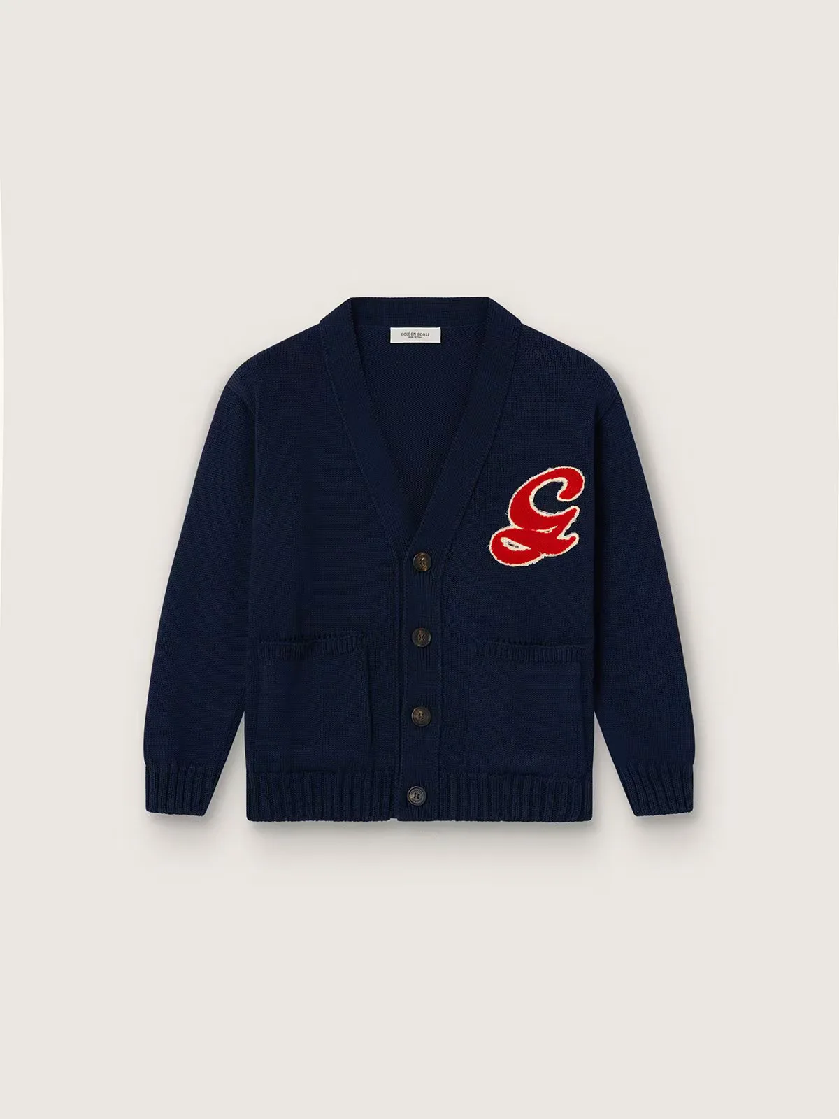 Cardigan in Blue Cotton with Embroidered Logo by Golden Goose