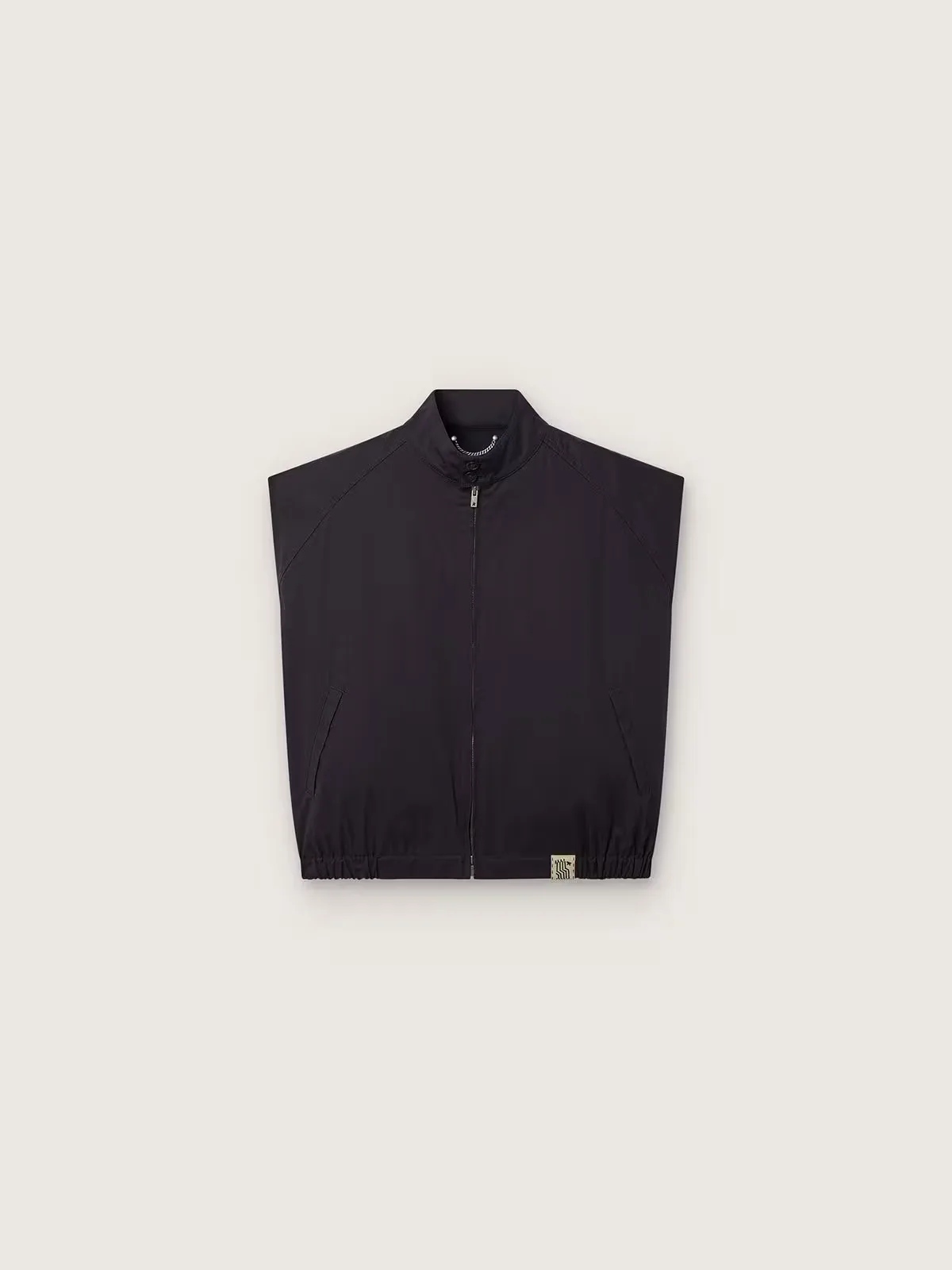 Vest in Dark Blue Cotton Twill with Zip and Flag Print Label by Golden Goose