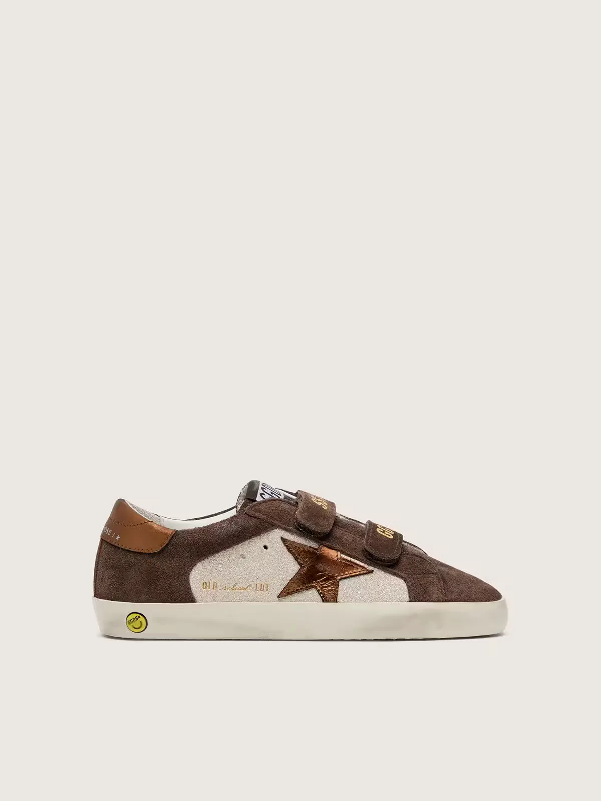 Old School in Sand Laminated Leather and Brown Suede, with Orange Laminated Leather Star by Golden Goose
