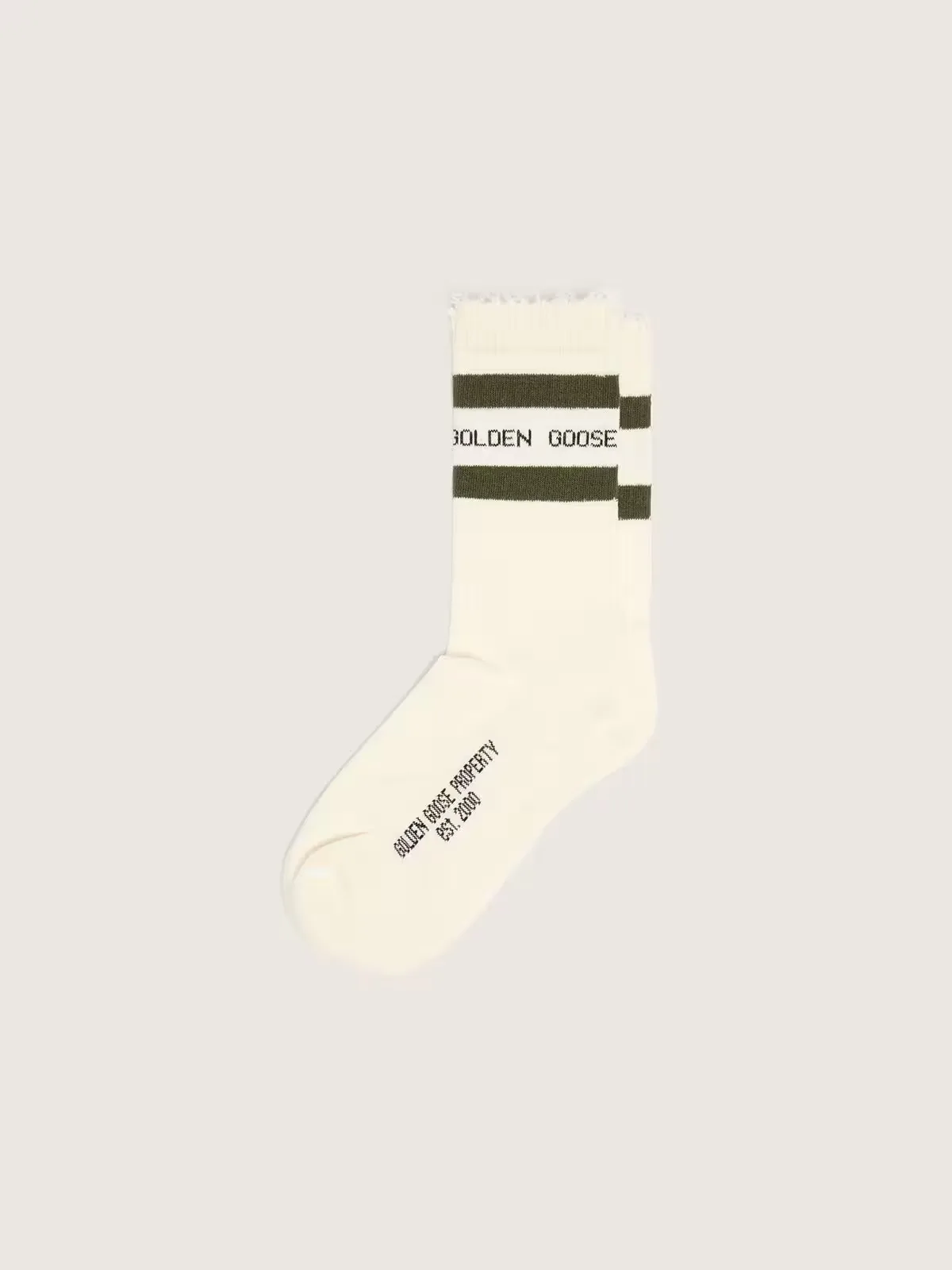 Cotton Socks with Distressed Finishes, Green Stripes and Black Logo by Golden Goose