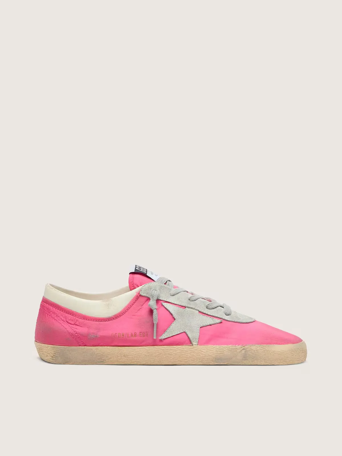 Super-Star in Neon Pink Nylon with Light Gray Suede Star by Golden Goose
