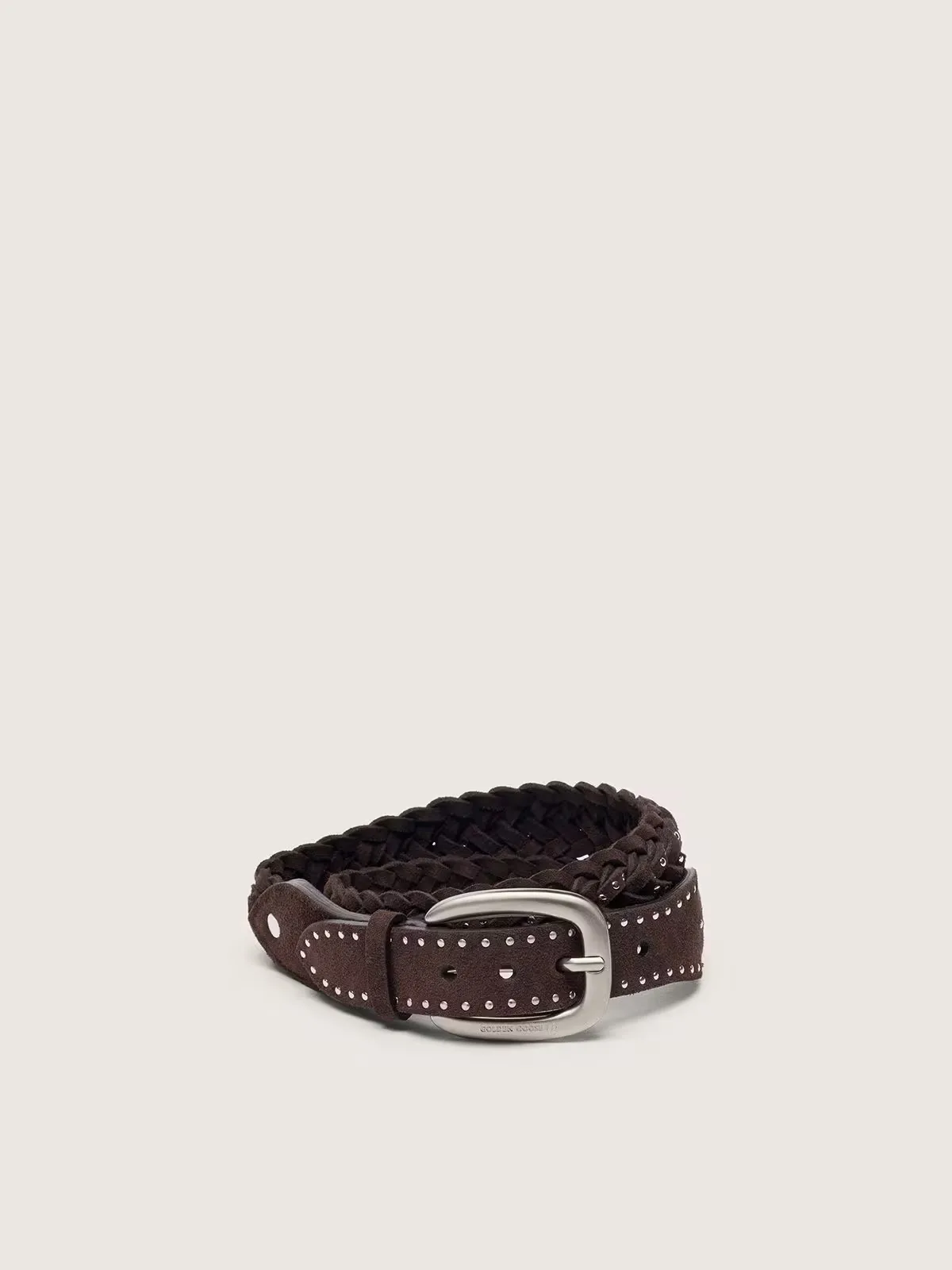 Houston Belt in Woven Mahogany Suede with Silver Micro-Studs