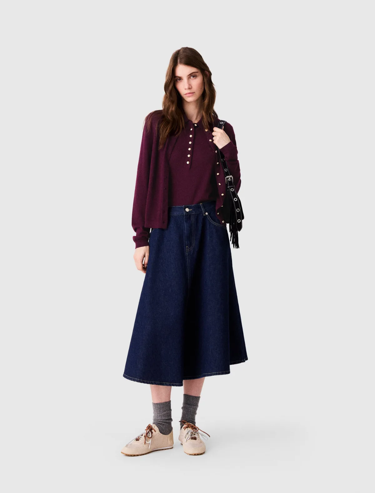 Mid-Length Flared Denim Skirt by Maje