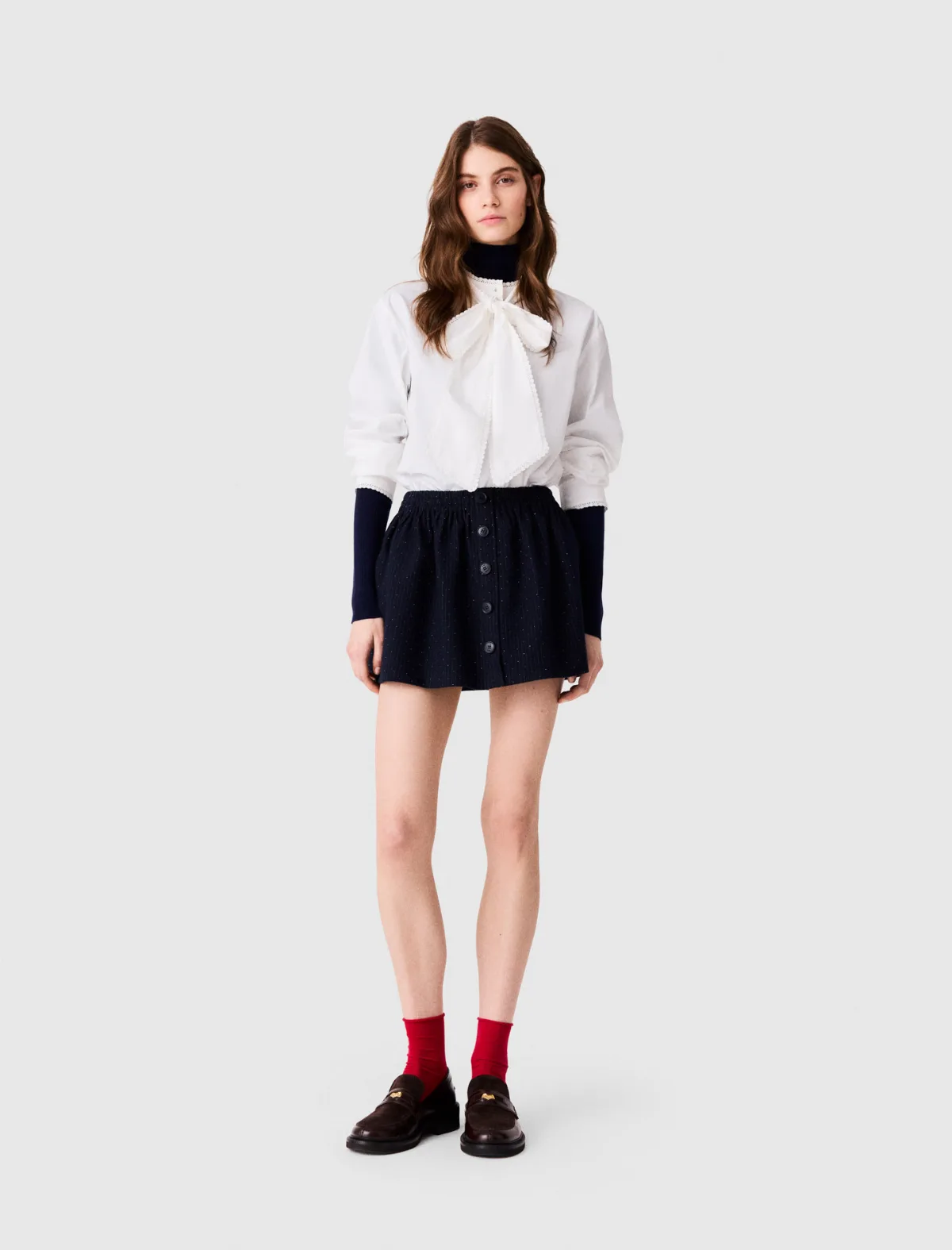 Short Tailored Rhinestone Skirt by Maje