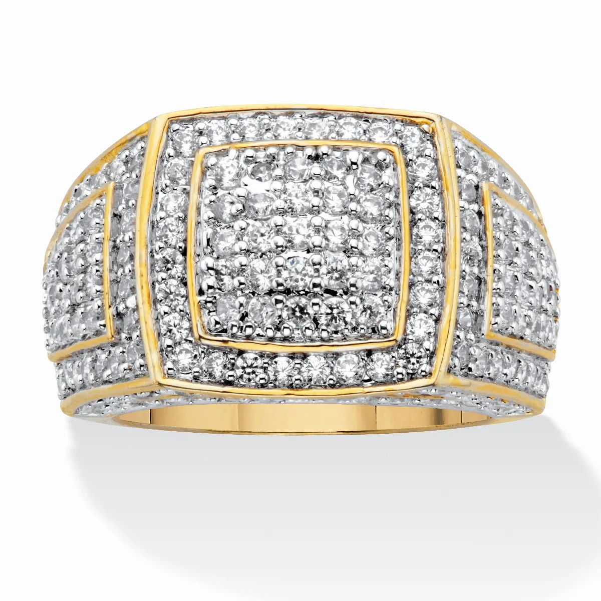 3.20 Cttw. Round Cubic Zirconia 18k Gold Plated Grid Style Ring by Palm Beach Jewelry