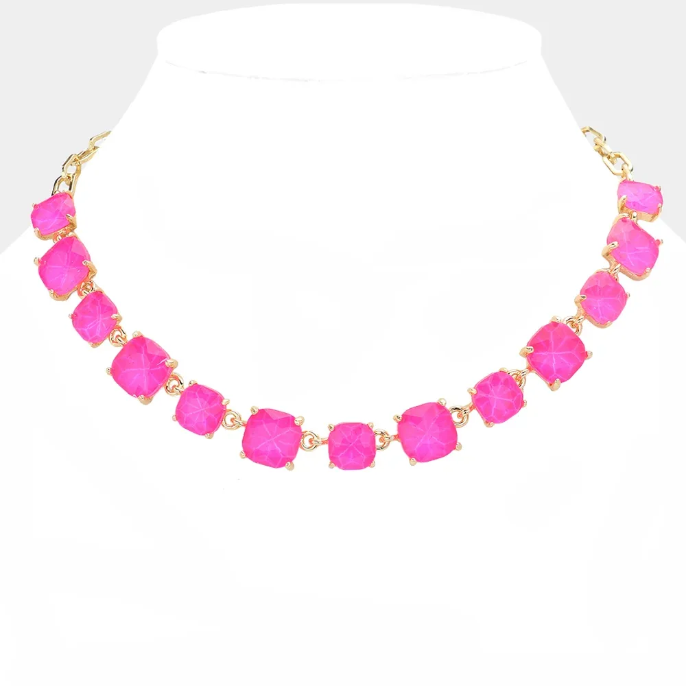 Cushion Square Stone Link Evening Necklace by FASHNZFAB