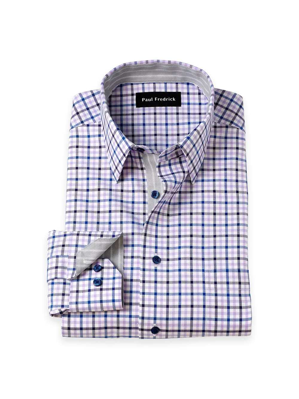 Traveler Cotton Blend Check Dress Shirt with Contrast Trim by Paul Fredrick