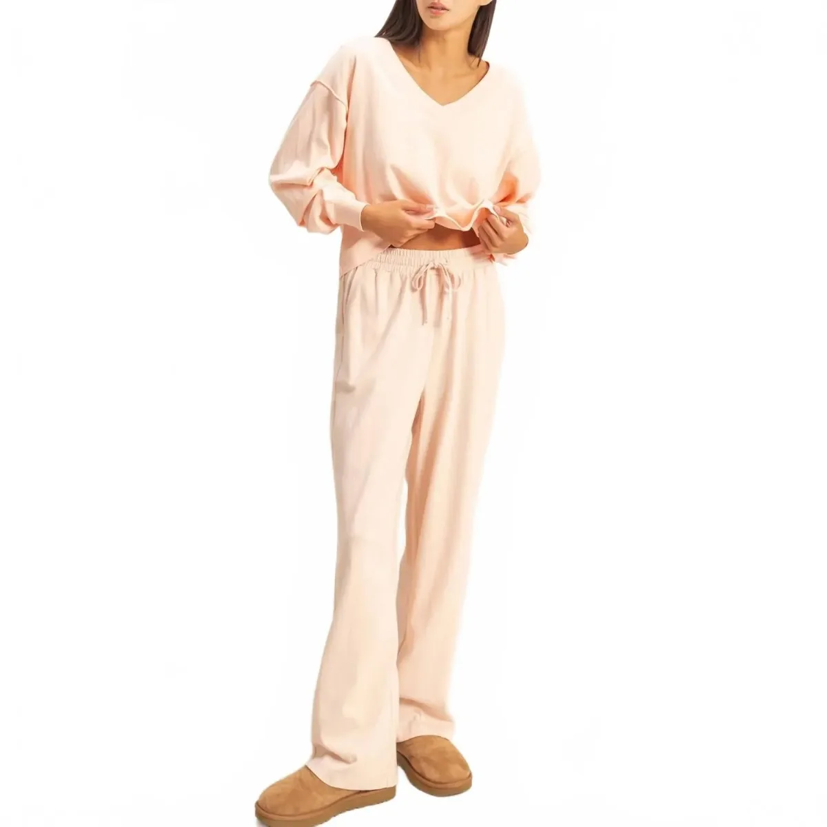 High Waist Wide Leg Lounge Pants in Blush by Double Zero