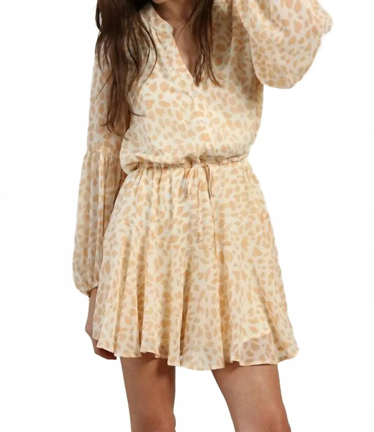 Long Puff Sleeves Dress in Ivory Coral by By Together
