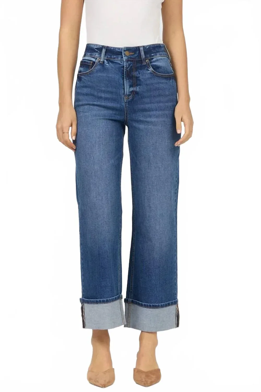 Harbor Cuff Wide Leg Jeans in French Street