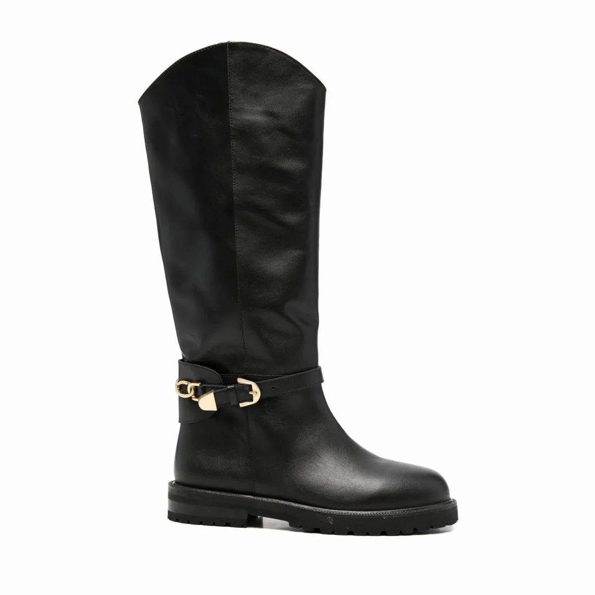 Decorative Strap Gold Detail Leather Boots by ADRIANNA FERETTI