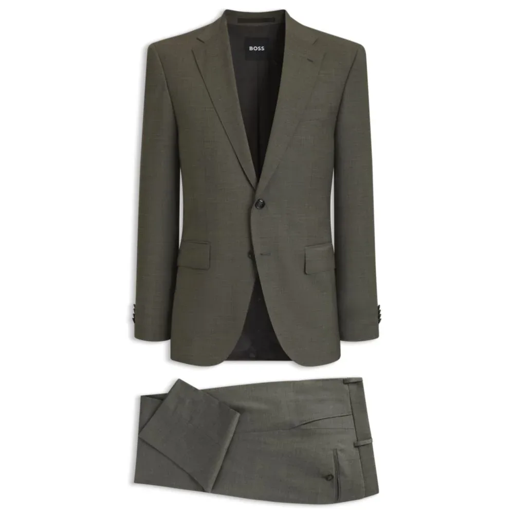 Two-Piece Regular-Fit Suit in Mélange Stretch Wool by BOSS