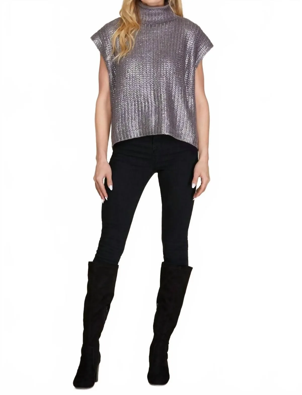 Metallic Ribbed Sweater Tank Top by SHE + SKY