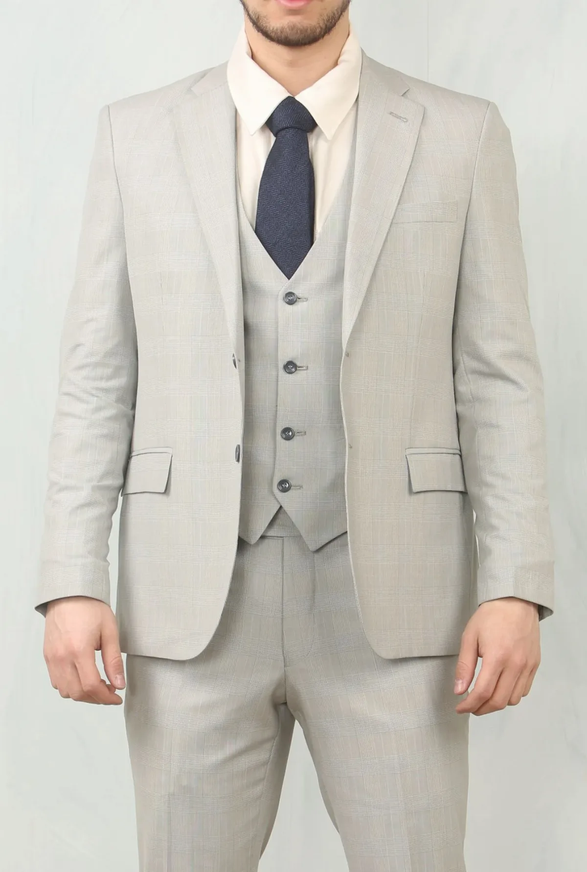 3 Piece Prince of Wales Grey Suit Workwear by Oliver Tweed Infinity Leather