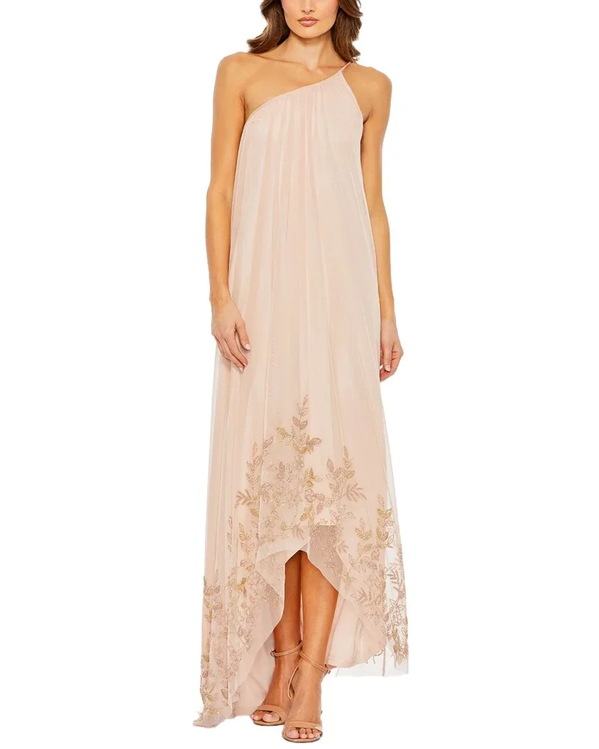 Flowy One Shoulder Asymmetrical Beaded Gown by Mac Duggal