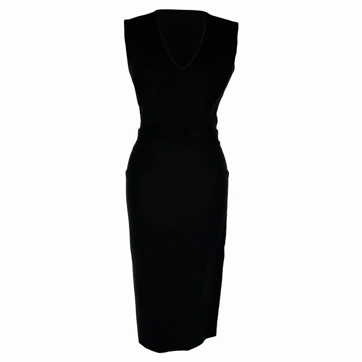 Sleeveless V-Neck Fitted Dress in Wool