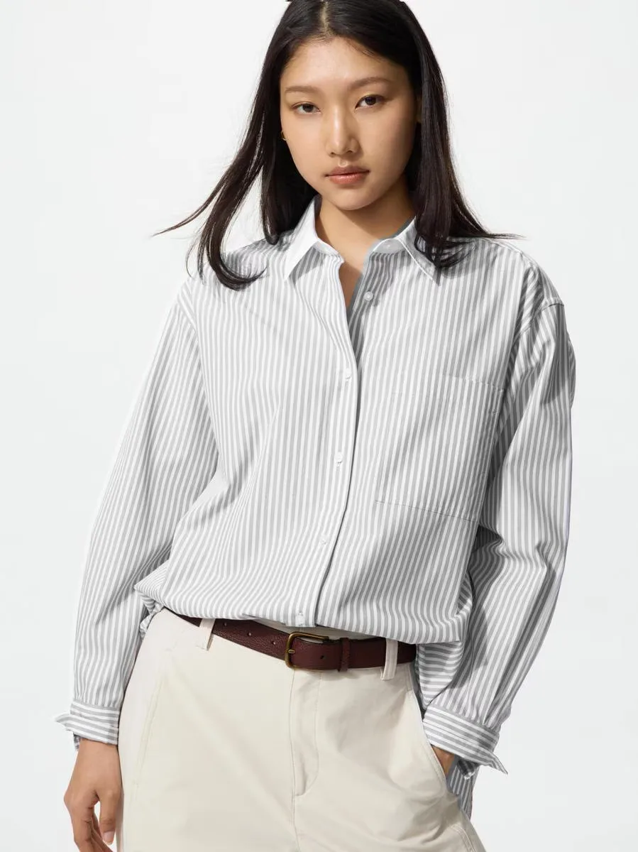 Cotton Oversized Shirt Striped by UNIQLO