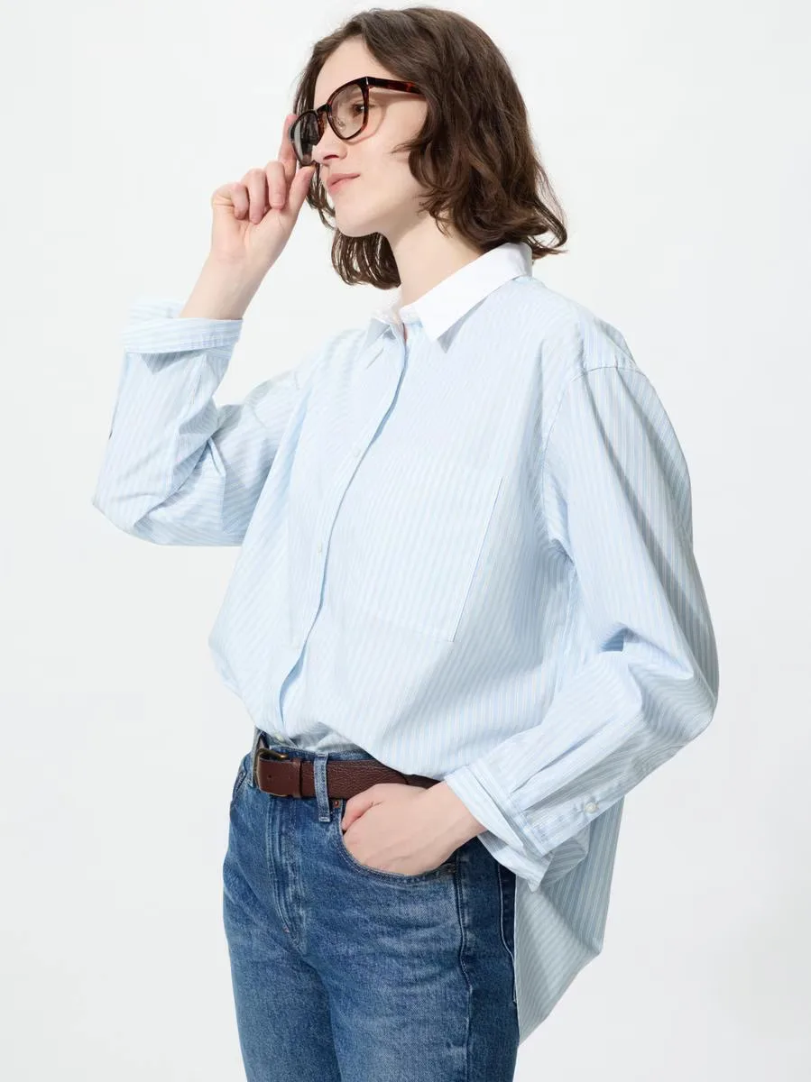 Cotton Oversized Shirt Striped by UNIQLO