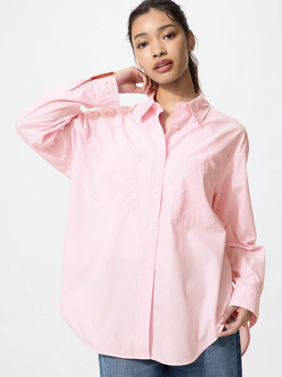 Cotton Oversized Shirt Striped by UNIQLO