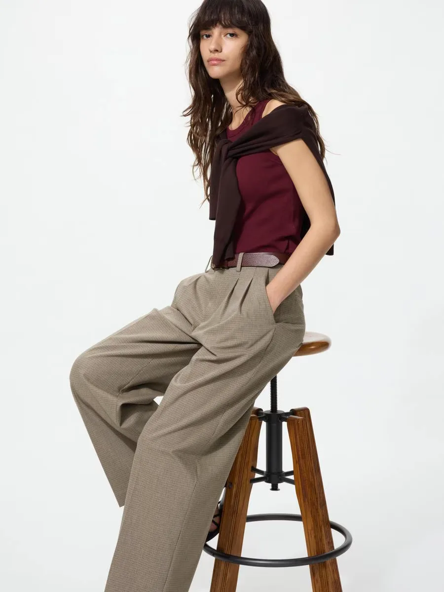 Smart Wide Straight Pants Check by UNIQLO
