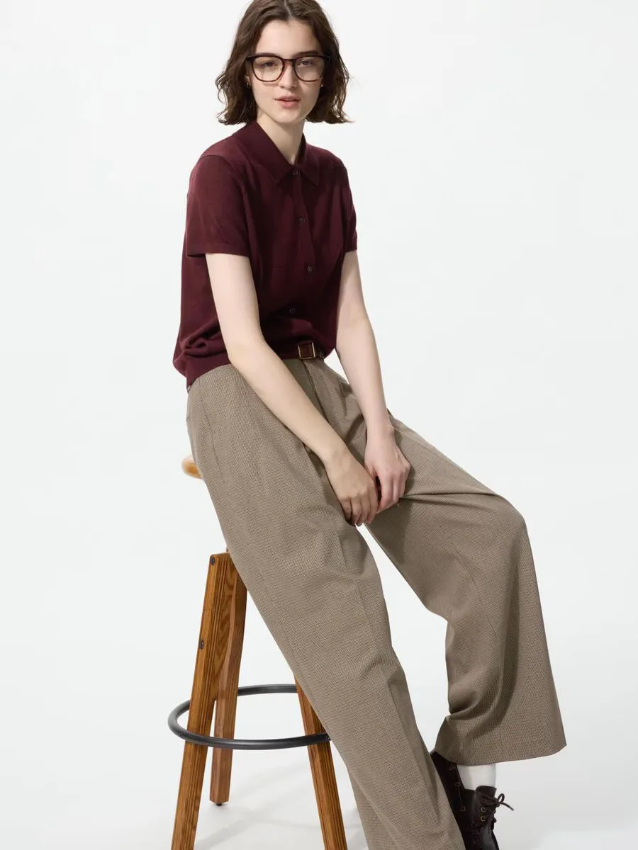 Smart Wide Straight Pants Check Tall by UNIQLO