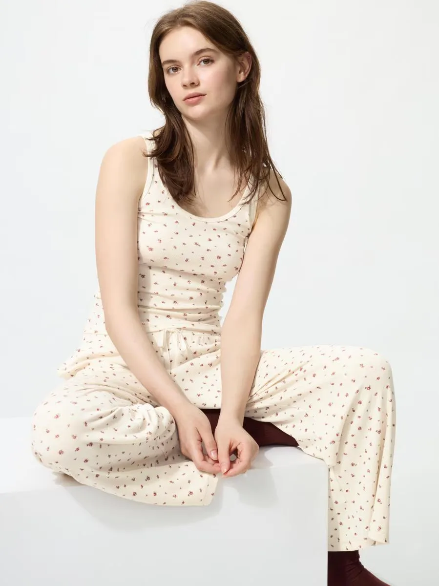 Ribbed Wide Easy Pants Flower by UNIQLO