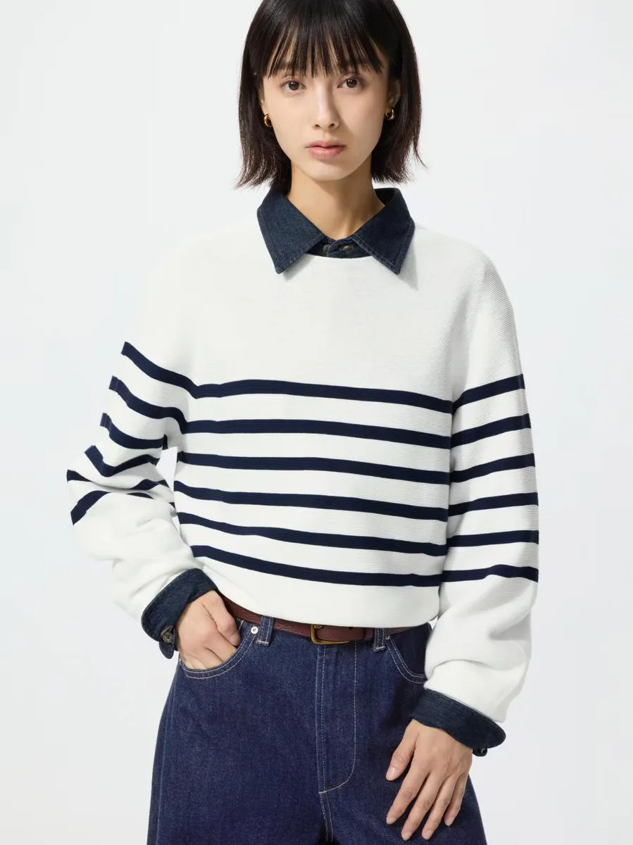3D Knit Cotton Volume Sleeve Sweater Stripe by UNIQLO