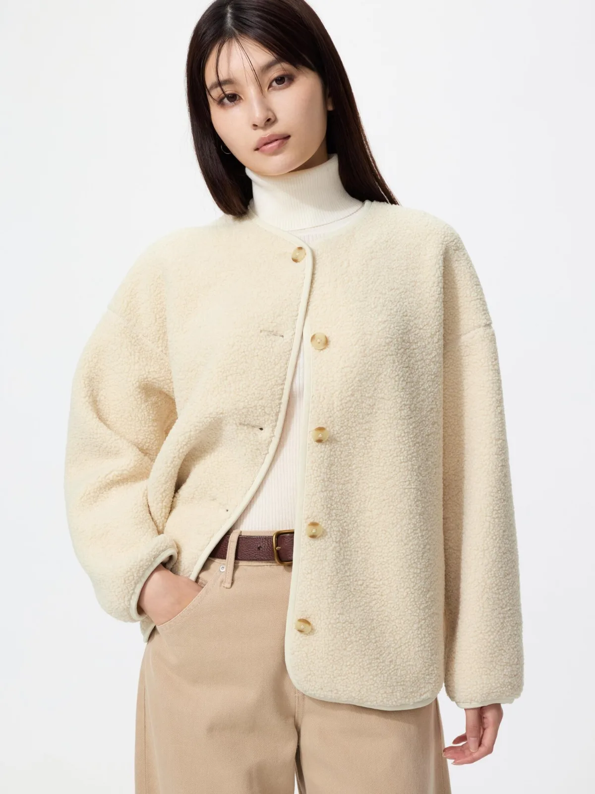 Pile Lined Fleece Relaxed Cardigan by UNIQLO