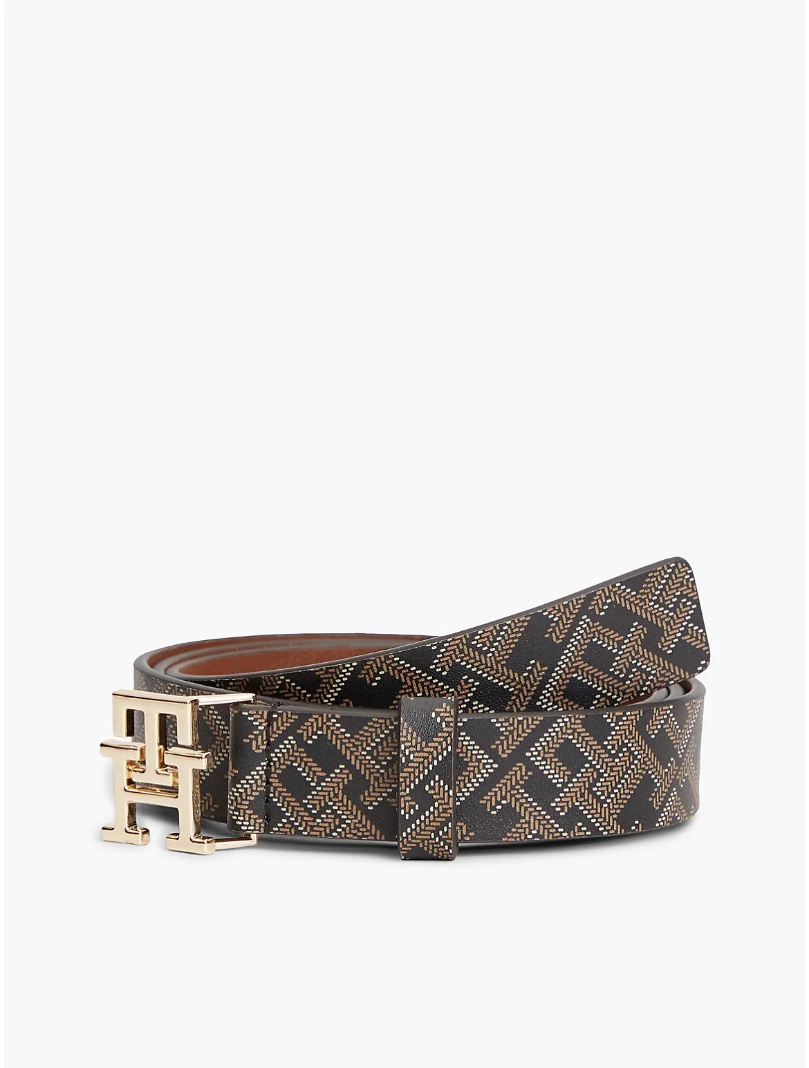 Allover Monogram Leather Belt by Tommy Hilfiger