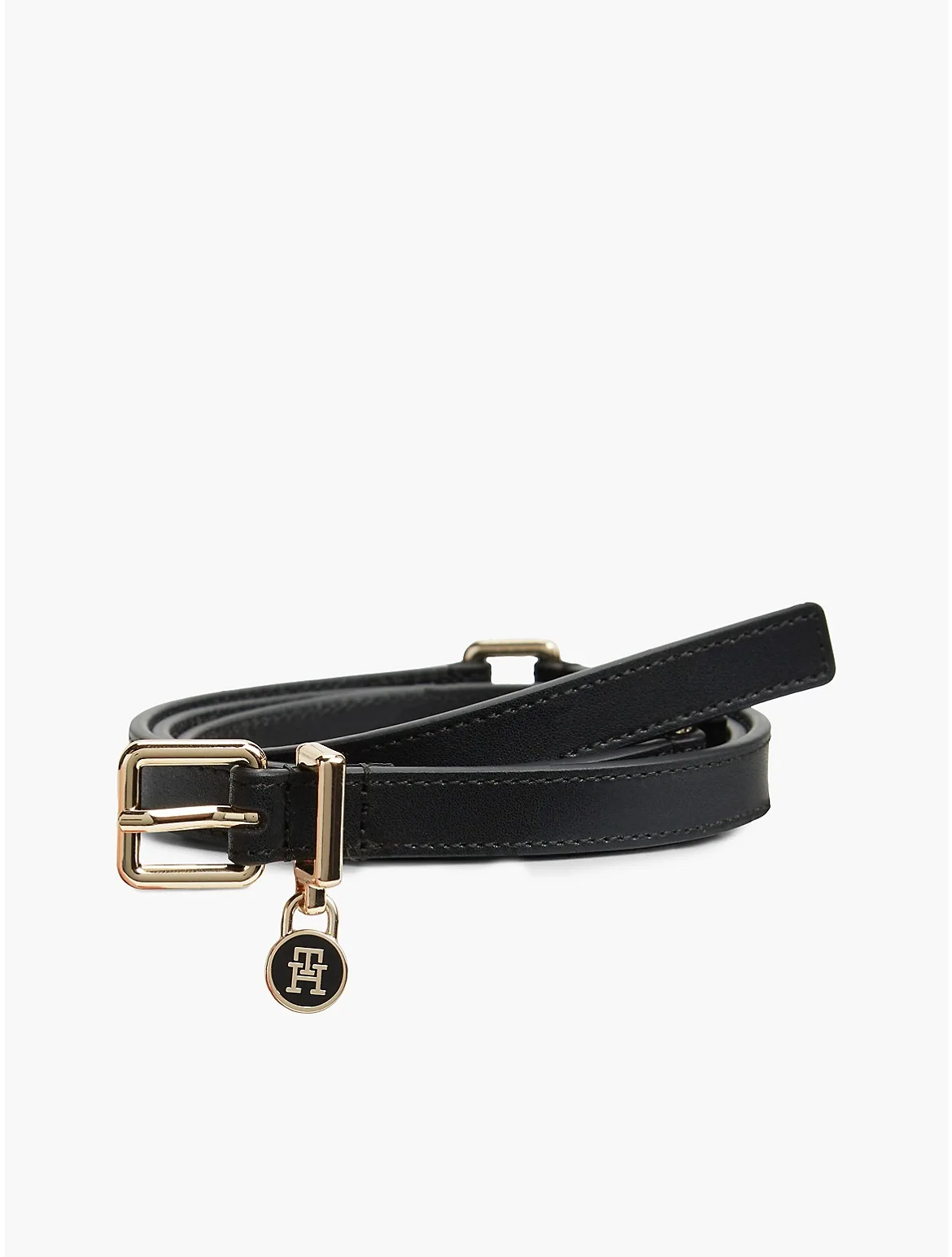 Monogram Padlock Charm Leather Belt by Tommy Hilfiger