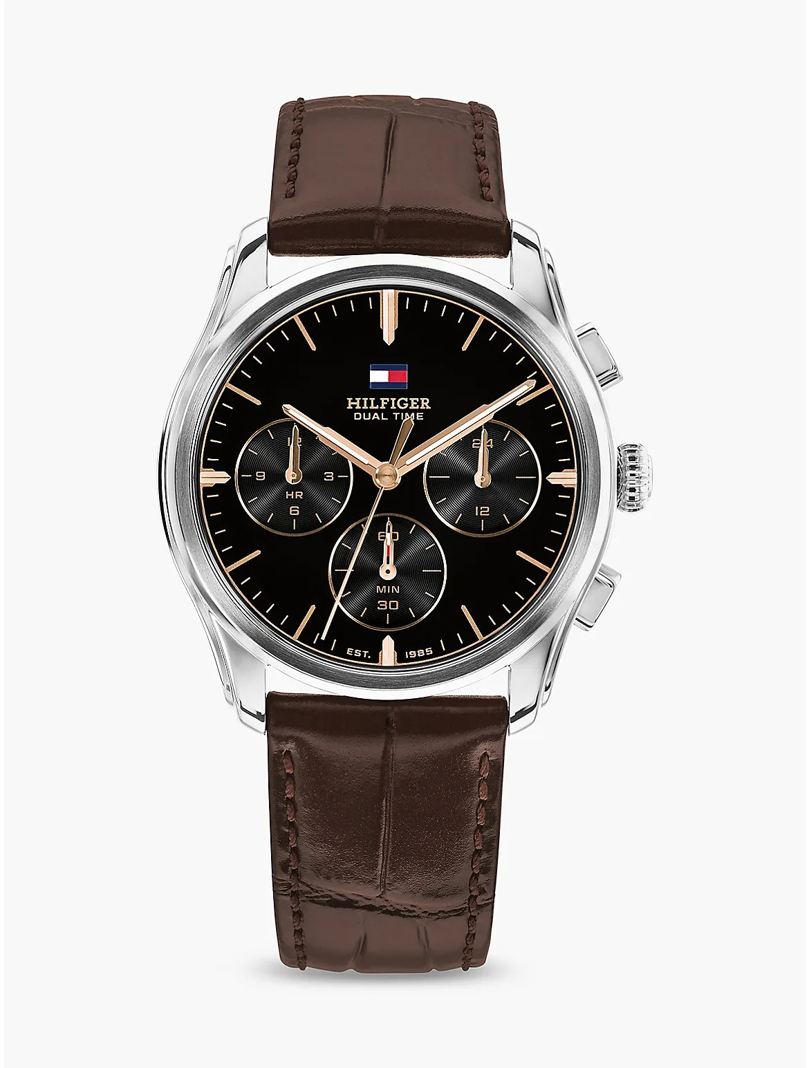 38MM Leather Strap Dual-Time NYC Watch by Tommy Hilfiger